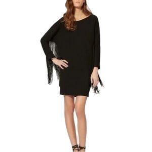 Maje Black Rodeo Fringe Dress Dolman Sleeve Crepe Size S